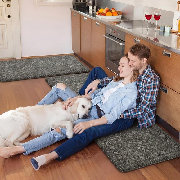 New 2Pcs Green Kitchen Mat Set, Non Slip Waterproof Cushioned Rugs for Floor - Picture 9 of 9